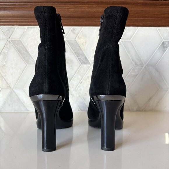 Donald Pilner Size 7.5M Black Suede Oval Heel Platform Ankle Boot Italia Bootie - Picture 7 of 11